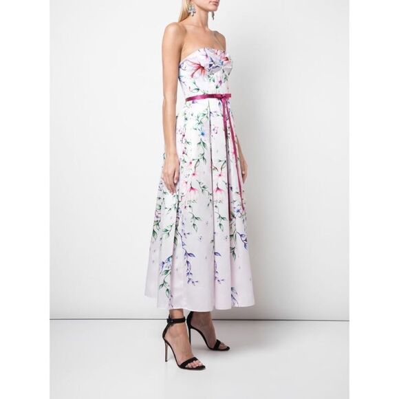 Marchesa Strapless Printed Mikado Corseted Dress - Picture 5 of 12